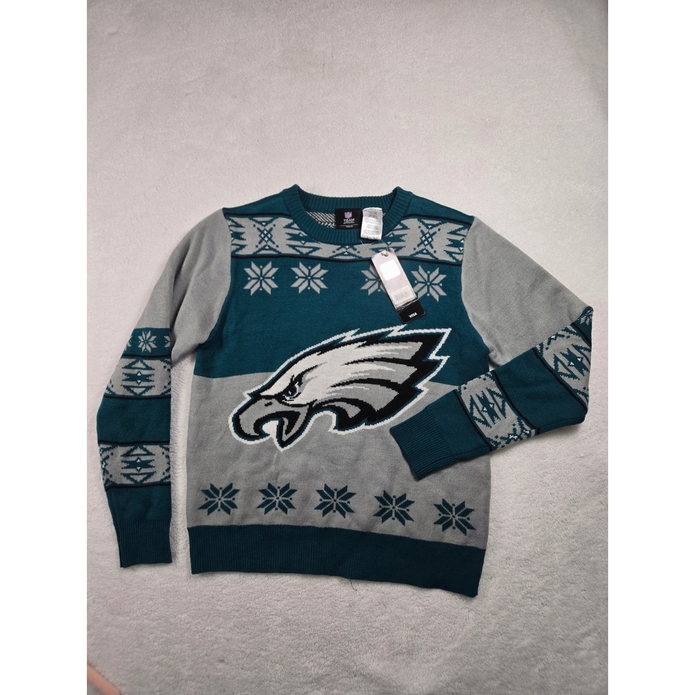 NFL Philadelphia Eagles Youth XL Sweater Midnight Green Fair Isle Holiday Knit